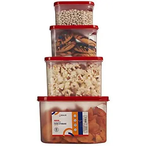 Sealco Food Storage Containers with Lids ? Reusable Plastic Containers ? BPA-Free, Stackable, Microwave, Dishwasher, & Freezer Safe 4 Piece Set Sealco Food Storage Containers with Lids ? Reusable Plastic Containers ? BPA-Free, Stackable, Microwave, Dishwasher, & Freezer Safe 4 Piece Set