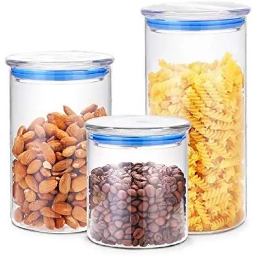 WÄNDLUNG Food Storage Container, Getrocknete Frucht Flasche, Gute Abdichtung, Heat-Resistant Borosilikat Glas Verschlussbehälter, Aufbewahrungsglas, Verschlussflasche, Blau