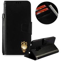 Soft PU Leather Wallet Case for Huawei Mate 20,Flip Stand Case for Huawei Mate 20,Moiky Classic Retro Black 3D Owl Design Solid Color Purse Folio Magnetic Cover with Wrist Strap