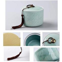 Longquan celadon Sealed Storage jars,Tea caddy Ceramic Coffee Tea canisters Sugar bowl For Home-A 10x9cm(4x3inch)