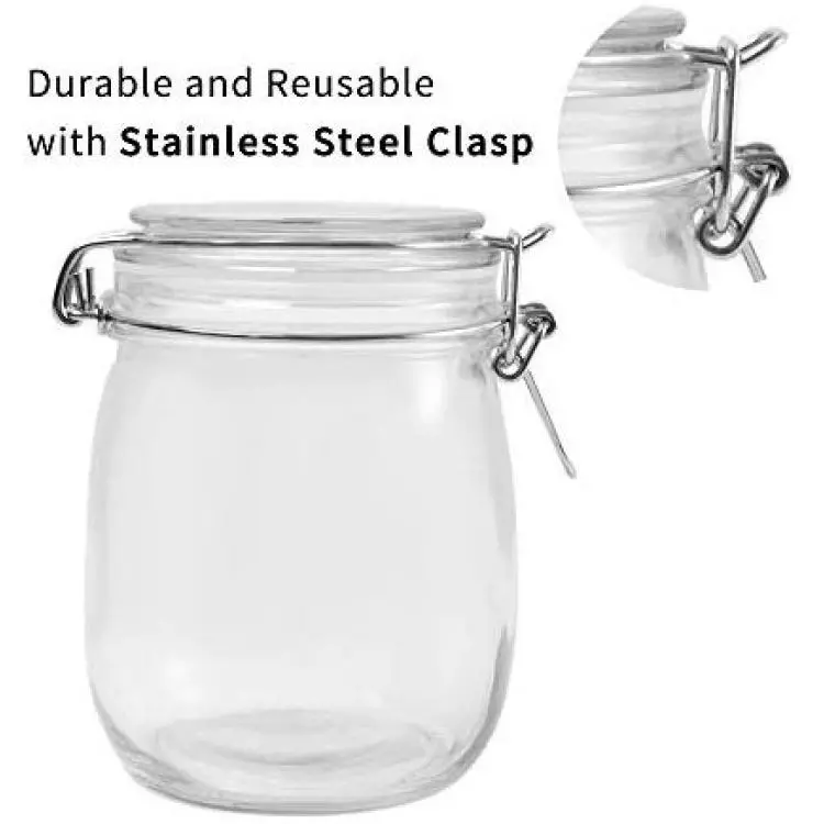 Glass Jars With Airtight Lids,Encheng Mason Jars 8 oz,Glass Jars With Leak  Proof Rubber Gasket 250ml,Storage Jars With Hinged Lid for Home and