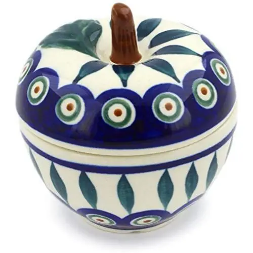 Porzellan Topf mit Apfelfigur (3 Zoll), Peacock Leaves Motiv + Echtheitszertifikat