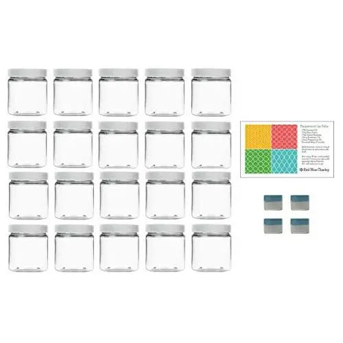 Bouteilles en plastique transparentes de 240 ml avec couvercles blancs (20 pk) avec mini pot - Contenants ronds réutilisables en PET Bouteilles en plastique transparentes de 240 ml avec couvercles blancs (20 pk) avec mini pot - Contenants ronds réutilisables en PET