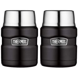 Thermos Stainless King 16 Ounce Food Jar with Folding Spoon, Matte Black, 2 Pack