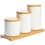 Ensemble de 3 Pots en Céramique Blanche avec Couvercles en Bambou Réel et Plateau Organisateur avec Joints Silicones Airtight, pour le Stockage des Aliments Secs, Idéal pour le Café, le Thé, le Sucre, les Épices, les Bonbons, la Farine Ensemble de 3 Pots en Céramique Blanche avec Couvercles en Bambou Réel et Plateau Organisateur avec Joints Silicones Airtight, pour le Stockage des Aliments Secs, Idéal pour le Café, le Thé, le Sucre, les Épices, les Bonbons, la Farine