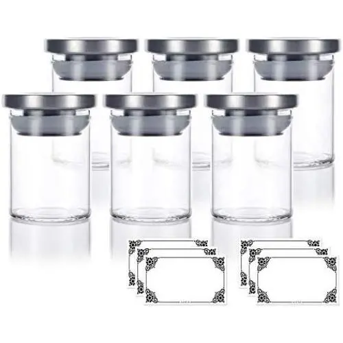 Bouteilles en verre borosilicate clair Premium de 2 oz avec couvercle en silicone en acier inoxydable (6 Pack) + Étiquettes Bouteilles en verre borosilicate clair Premium de 2 oz avec couvercle en silicone en acier inoxydable (6 Pack) + Étiquettes