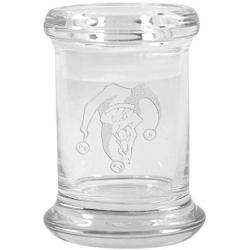 Clear Glass Herb Stash Jar and Lid 2.75 oz with Joker Logo from Smoke Promos