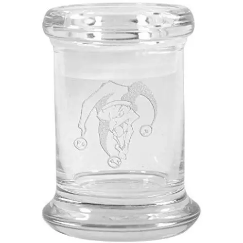 Clear Glass Herb Stash Jar and Lid 2.75 oz with Joker Logo from Smoke Promos