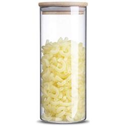 Home Basics Clear Glass Storage Canister Pasta Jar 36oz Food Storage Jar Airtight Closure Tealeaf Jar Snacks Bottle with bamboo Lids,Candy Tray,1000ML/36oz