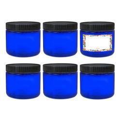 ljdeals 16 oz Blue PET Plastic Jars with Lids, Refillable Empty Round Containers, Pack of 6, BPA Free, Made in USA, 6 waterproof Labels