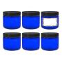 ljdeals 16 oz Blue PET Plastic Jars with Lids, Refillable Empty Round Containers, Pack of 6, BPA Free, Made in USA, 6 waterproof Labels