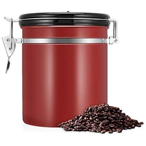 Coffee Bean Container - Coffee Container, Stainless Steel Sealed Airtihgt Kitchen Storage Cansiter (Color : Red)