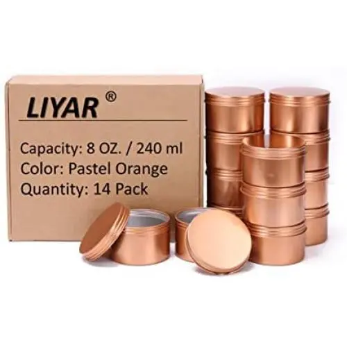 LIYAR 8 Ounce Aluminum Metal Tin 14 Pack Metal Containers Round Candle Jars Bulk Empty Cans with Screw Lid for Candles, Arts & Crafts,Storage & More (Pastel Orange)