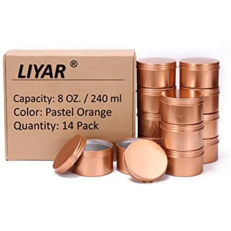 LIYAR 8 Ounce Aluminum Metal Tin 14 Pack Metal Containers Round