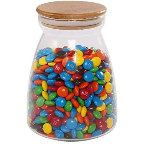 Glasbehälter für Lebensmittel 77L, 960 ml, mit Bambusdeckel, durchsichtige Lebensmittelbehälter für Schokolade, Kaffee, Süßigkeiten und mehr.
