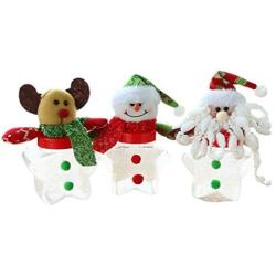 TOYANDONA 3pcs Christmas Candy Jar with Santa Snowman Reindeer Doll Star Shape Christmas Cookie Storage Container Clear Plastic Candy Jar for Xmas Holiday Party Gift