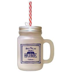 Navy Where Thou Are That Is Home Frosted Glass Mason Jar With Straw