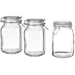 S/3 Glass Jars Holds 68 OZ With Stainless Steel Lock