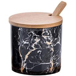 Ceramics Black Marbling Pepper Shape Sugar Salt Pepper Storage Jar with Lid And Spoon