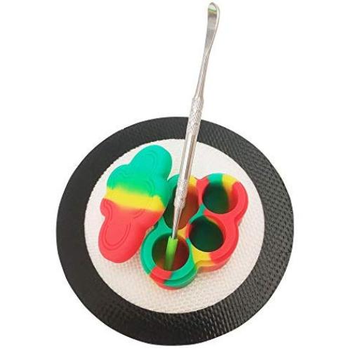 SZBS A Set Silicone Round Mat 22ml Container Cloud Shape Container Wax Oil Container Concentrate Storage Container Wax Silicone Jar With a Metal Rod (Black, 10)