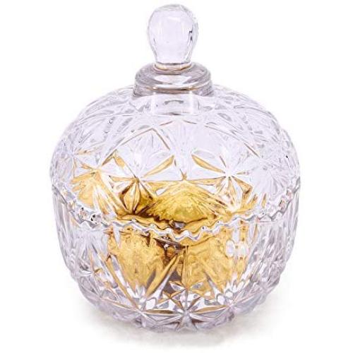 Glass Jar Embossed Candy Bowl with Lid, Crystal Lid Storage Tank, for Wedding Promotion (Diameter: 4.2 Inches)