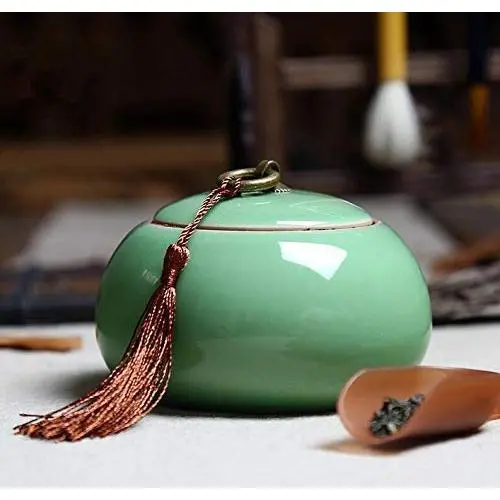Keramik-Aufbewahrungsgläser und -gefäße, chinesischer Keramik-Food-Box mit Deckel, hochwertiger Crackle-Glasur, Longquan Celadon Keramik Teebehälter Tee-Dose Tee-Porzellan-Behälter | von HUDITOOLS | 1 Stück