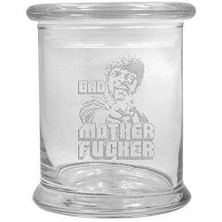 12 oz Clear Glass Herb Stash Jar and Lid with Bad Mother f***** Logo