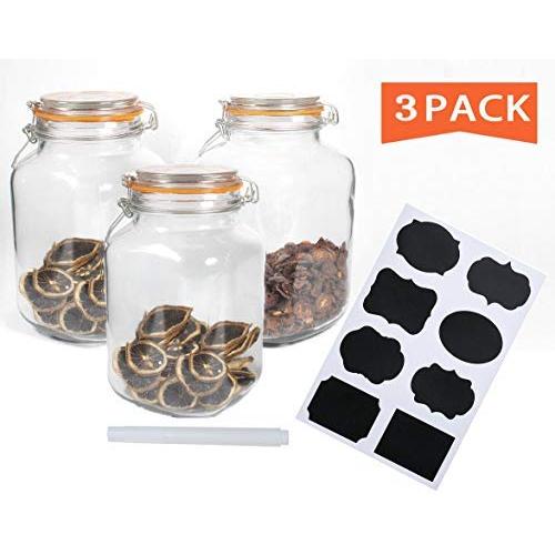 Encheng 50 oz Glass Jars With Airtight Lids And Leak Proof Rubber Gasket,Large Wide Mouth Mason Jars With Hinged Lids For Kitchen Canisters 1500ml,Big Glass Storage Containers,Gallon Jars 3 Pack