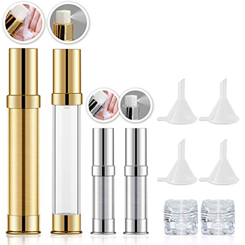 Plastic Airless Spray and Pump Bottles Travel Size Empty Refillable Vacuum Foundation Containers with Lids for Cosmetic Skincare Perfume Liquids Lotion, with 2pcs 5g Cream boxes 4pcs Small Funnels