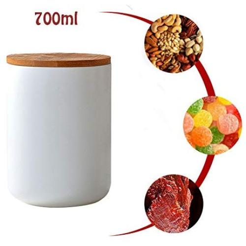 LEGOU Tea Coffee Canisters,Food Storage Jar, with Airtight Seal Bamboo Lid Ceramic Food Storage Canister for Serving Tea, Coffee, Spice and More,for Home and Kitchen Serving,White,700ml