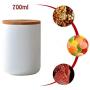 LEGOU Tea Coffee Canisters,Food Storage Jar, with Airtight Seal Bamboo Lid Ceramic Food Storage Canister for Serving Tea, Coffee, Spice and More,for Home and Kitchen Serving,White,700ml