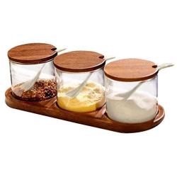 TNKML Glass Seasoning Box Seasoning Jar Set Household Glass Seasoning Jar Storage Tank Spice Jar Spice Container Salt Can Sugar Bowl-A