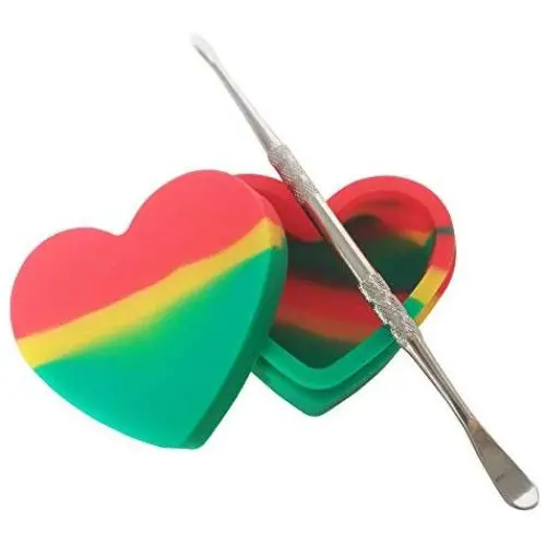 SZBS Silikonbehälter 17ml Herzförmig für Dab-Lagerung, Wachs-Konzentratbehälter, Silikonbehälter für Dab mit Metallstab (2)