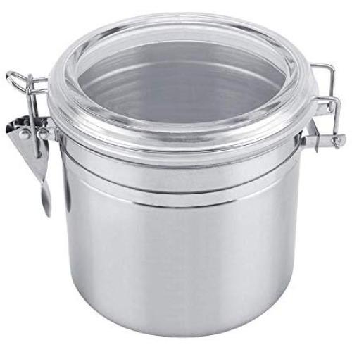 Airtight Coffee Container,ASHATA Stainless Steel Coffee Bean Storage Jars Vacuum Sealed Storage Jar for Sugar Tea Bean with Clear and Transparent Cover(M)
