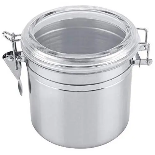 Airtight Coffee Container,ASHATA Stainless Steel Coffee Bean Storage Jars Vacuum Sealed Storage Jar for Sugar Tea Bean with Clear and Transparent Cover(M)