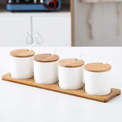 Kitchen seasoning box/Ceramic Glass Condiment Storage Container and Tray Salt Pepper Combo Spice Jars Box (Color : B)