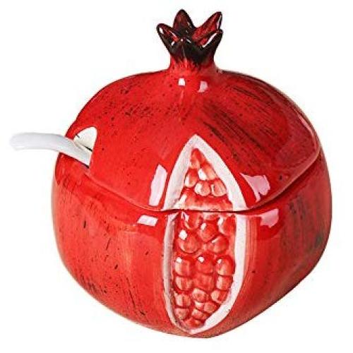 Colias Wing 6 OZ Creative Fruit Pomegranate Shape Stylish Design Spice Jar Bottles Seasoning Bottle Condiment Storage Container Salt Sugar Cruet with Lid&Spoon (Spices Not Included)-Red