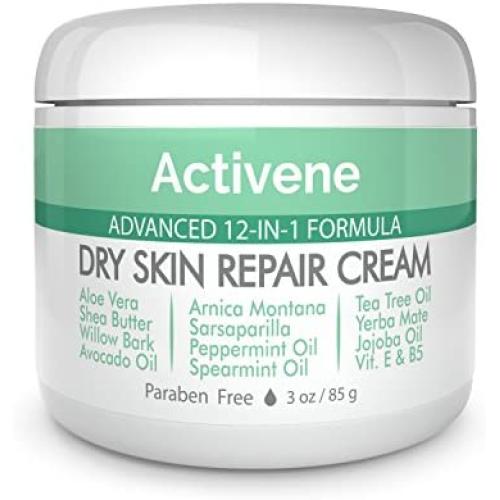 Activene Dry Skin Repair Cream - All-Purpose Moisturizing Formula with 12 Powerful Natural Ingredients to Soothe and Hydrate Very Dry, Chapped Skin (3 oz). Paraben Free (Naturally Scented)