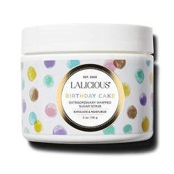 LALICIOUS Birthday Cake Extraordinary Whipped Sugar Scrub - Pink Shimmer Body Scrub with Coconut Oil & Honey (2 Ounce Travel Size)