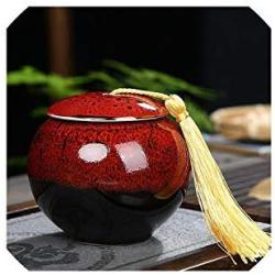 Creativity Tea Box Ceramic Tea Storage Chinese Tassel Cover Printed Tea Caddies For Coffee Powder Organizer Cans,red