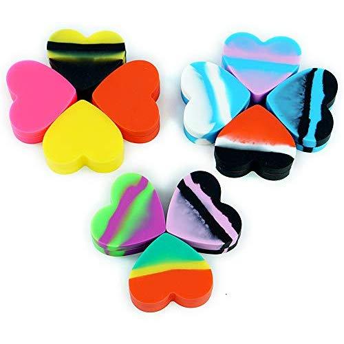 10 Non Stick Silicone Heart Jar Assorted Mix Oil Wax Concentrate 17ml Storage Container Random Color Lovely DIY by X-Value