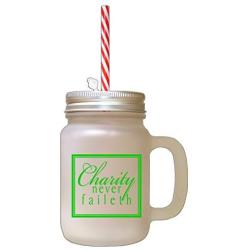 Green Charity Never Failed Frosted Glass Mason Jar With Straw