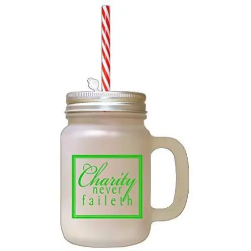 Green Charity Never Failed Frosted Glass Mason Jar With Straw