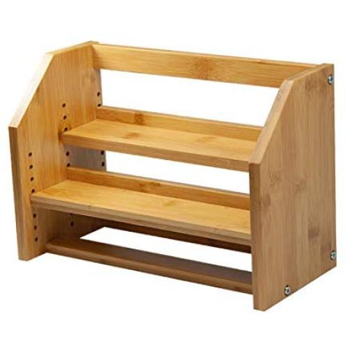 SpiceLuxe 2 Shelf Medium Width Organic Bamboo Cabinet Organizer - Shelves and Storage for Kitchen | Customizable Pantry Shelf Organizer Rack for Jars, Spices, Cosmetics or Office Supplies