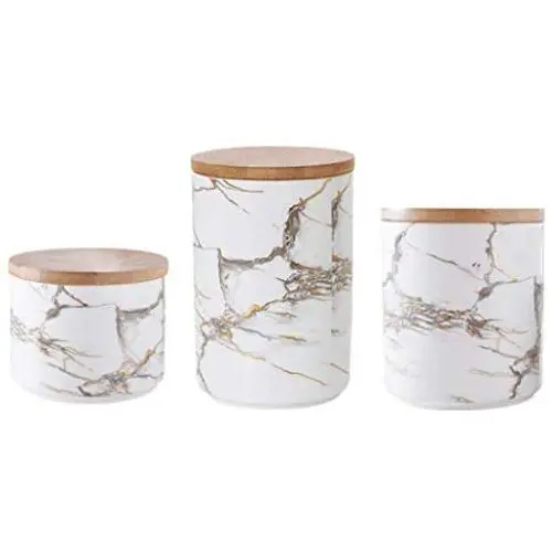 Bocal en Céramique pour Stockage Alimentaire avec Couvercle en Bambou Étanche, Idéal pour Thé, Café, Graines, Épices, Sucre, Farine (Ensemble de 750ml/ 1110ml/ 1650ml) Bocal en Céramique pour Stockage Alimentaire avec Couvercle en Bambou Étanche, Idéal pour Thé, Café, Graines, Épices, Sucre, Farine (Ensemble de 750ml/ 1110ml/ 1650ml)