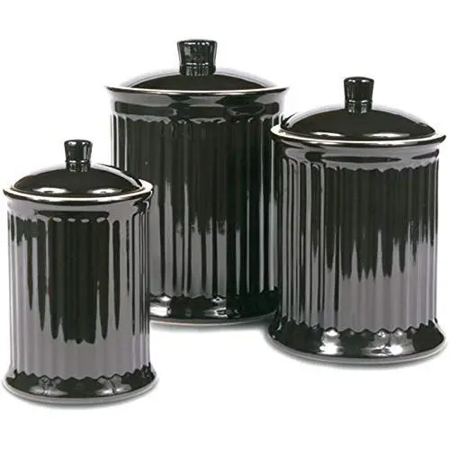 OmniWare Simsbury Black Stoneware Canister, Set of 3 OmniWare Simsbury Black Stoneware Canister, Set of 3
