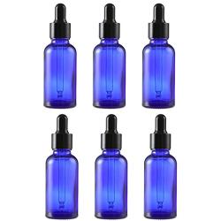 6 Pcs 30ML 1OZ Blue Glass Dropper Bottle Essential Oil Dispenser Container Aromatherapy Massage Oil Sample Vial with Black Lid and Internal Pipette Storage Bottle