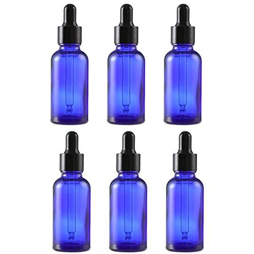 6 Pcs 30ML 1OZ Blue Glass Dropper Bottle Essential Oil Dispenser Container Aromatherapy Massage Oil Sample Vial with Black Lid and Internal Pipette Storage Bottle