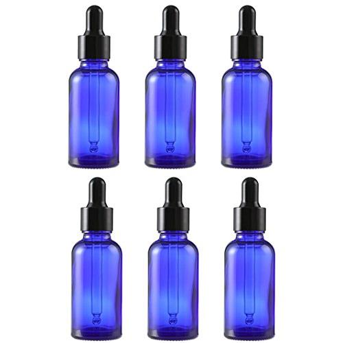 6 Pcs 30ML 1OZ Blue Glass Dropper Bottle Essential Oil Dispenser Container Aromatherapy Massage Oil Sample Vial with Black Lid and Internal Pipette Storage Bottle