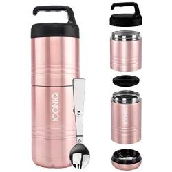 ICONIQ Qore Stackable Stainless Steel Insulated Food Jar with Fold-Out spoon (Stack Pack | Rose Gold)